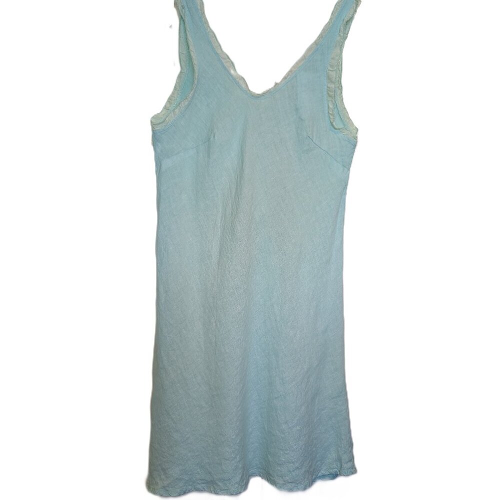 Meo Meli Italian Linen Bias Ruffle Mint Blue Dress Size M